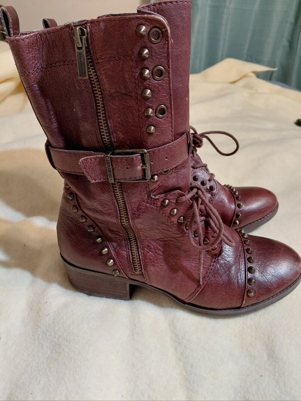 Gianni Bini Brown Studded Short Brown Leather Boots Womens Size 10